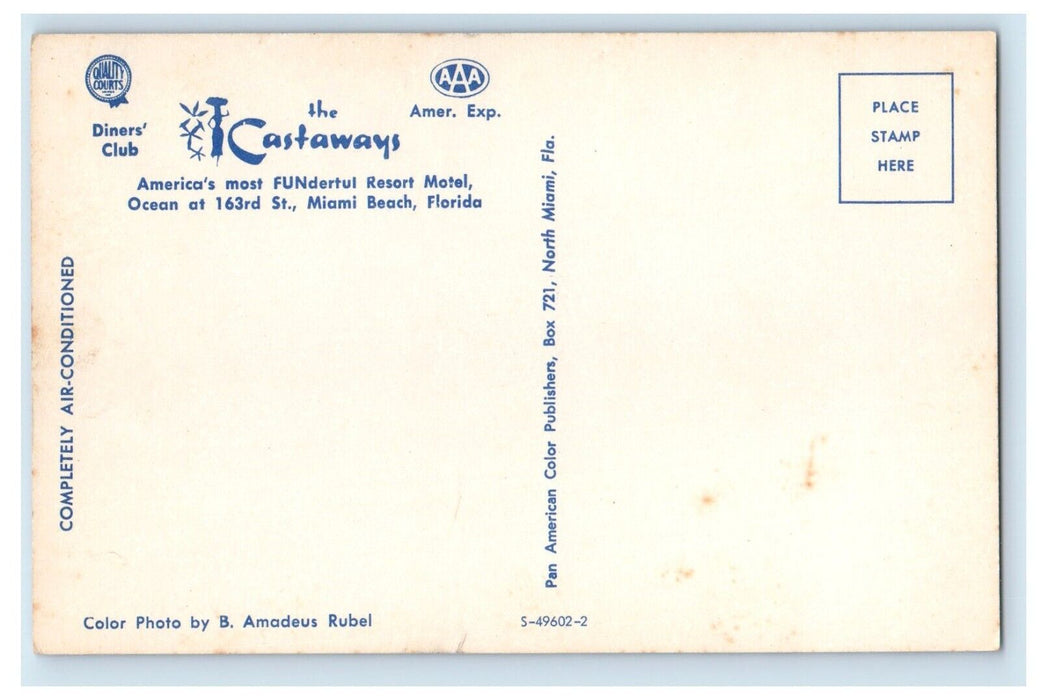 The Castaways Resort Motel Ocean Yacht Cars Miami Beach Florida FL Postcard
