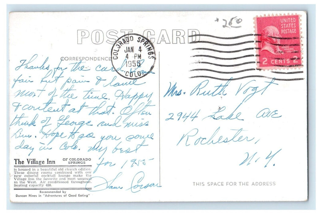 1955 The Village Inn Dining Room Cocktail Lounge Colorado Springs CO Postcard