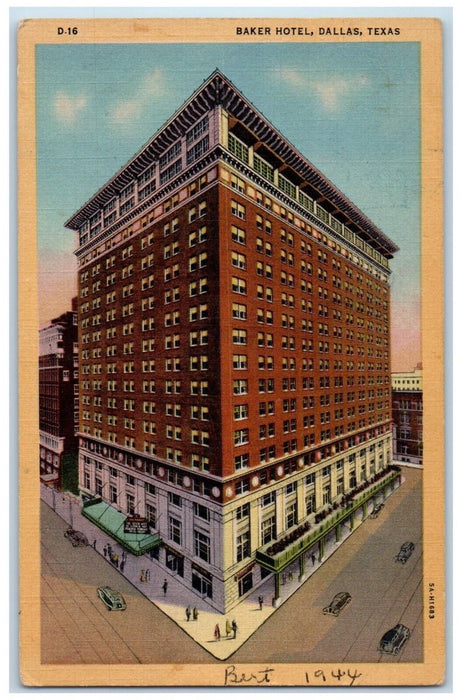 1944 Baker Motel Building Street View Cars Dallas Texas TX Vintage Postcard