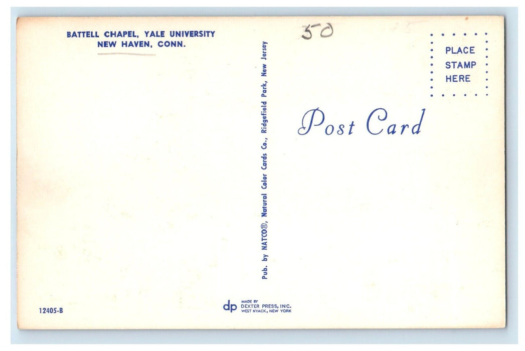 Battell Chapel Yale University Building Cars New Haven Connecticut CT Postcard