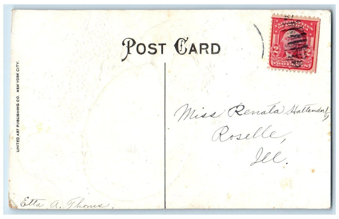 c1910's Easter Greetings From Dundee Illinois IL, Egg Chicks Glitter Postcard