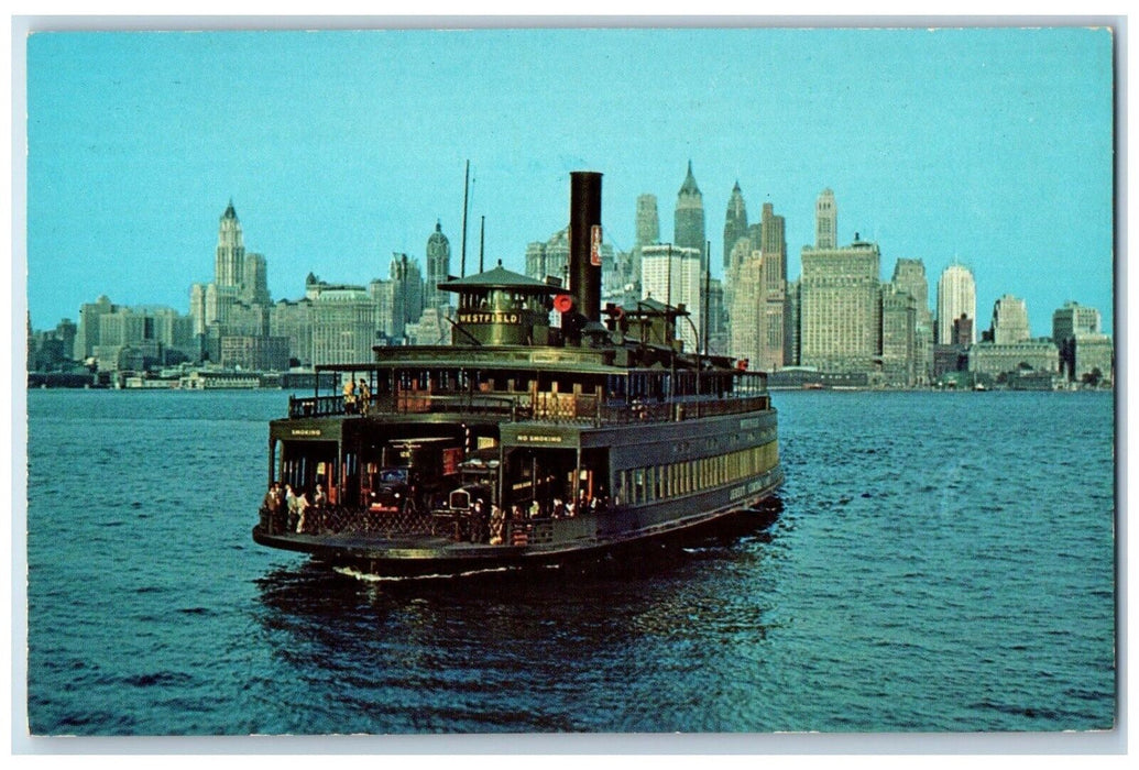 1960 Westfield Jersey Central Ferry Cruise Ship Hudson River New Jersey Postcard