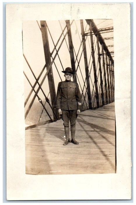 1919 WWI US Army Soldier Missouri River Fort Leavenworth KS RPPC Photo Postcard