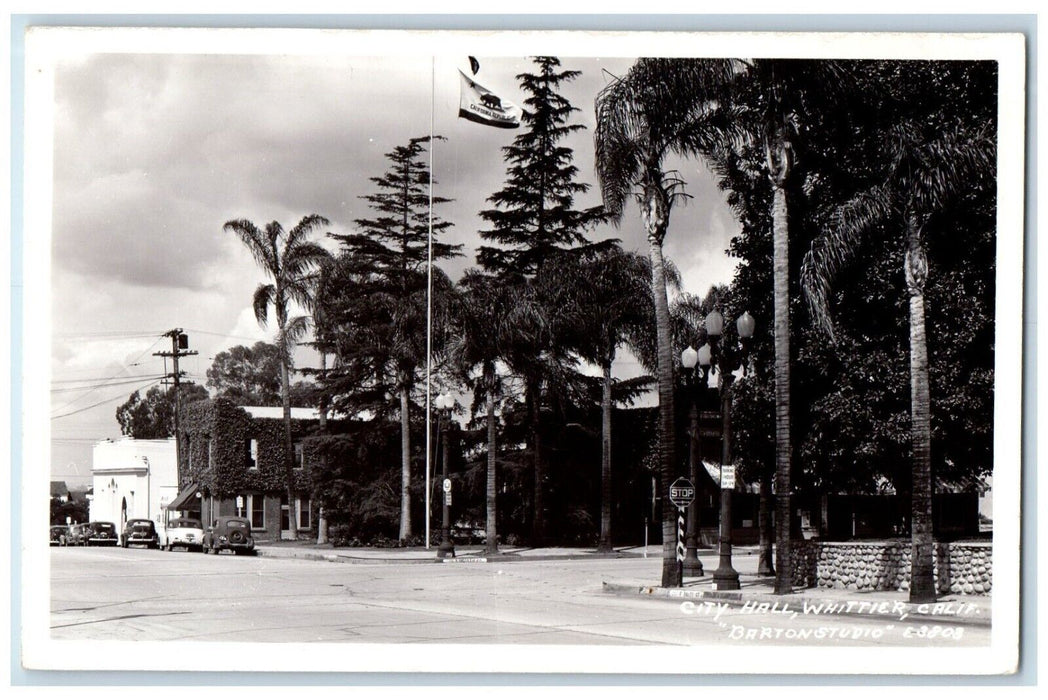 c1940's Palm Trees City Hall View Barton Studio Whittier CA RPPC Photo Postcard