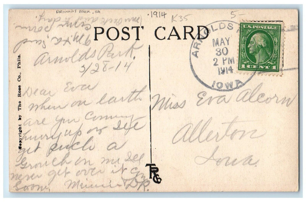 1914 Oshun Front Ship Sailboat Lobster Children Playing Arnolds Park IA Postcard