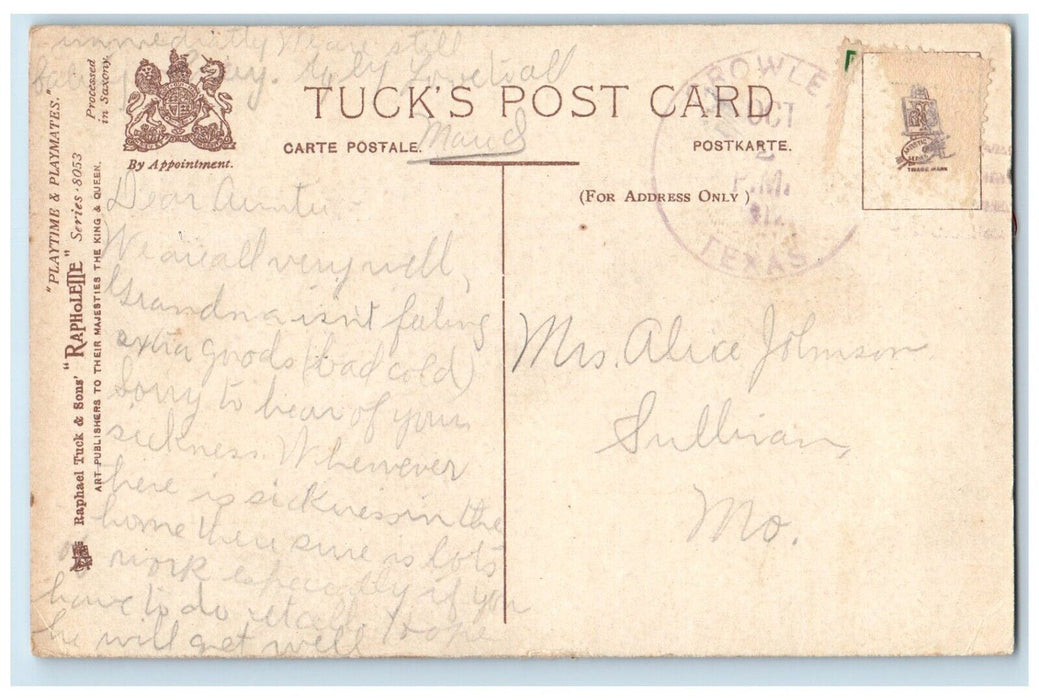 c1910's The Pet Calf Mother And Daughter Fence Tuck's Crowley Texas TX Postcard