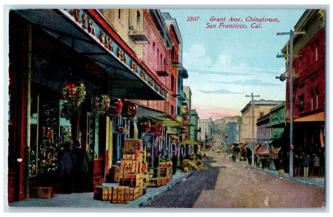 Great Avenue Chinatown Stores San Francisco California CA Antique Postcard