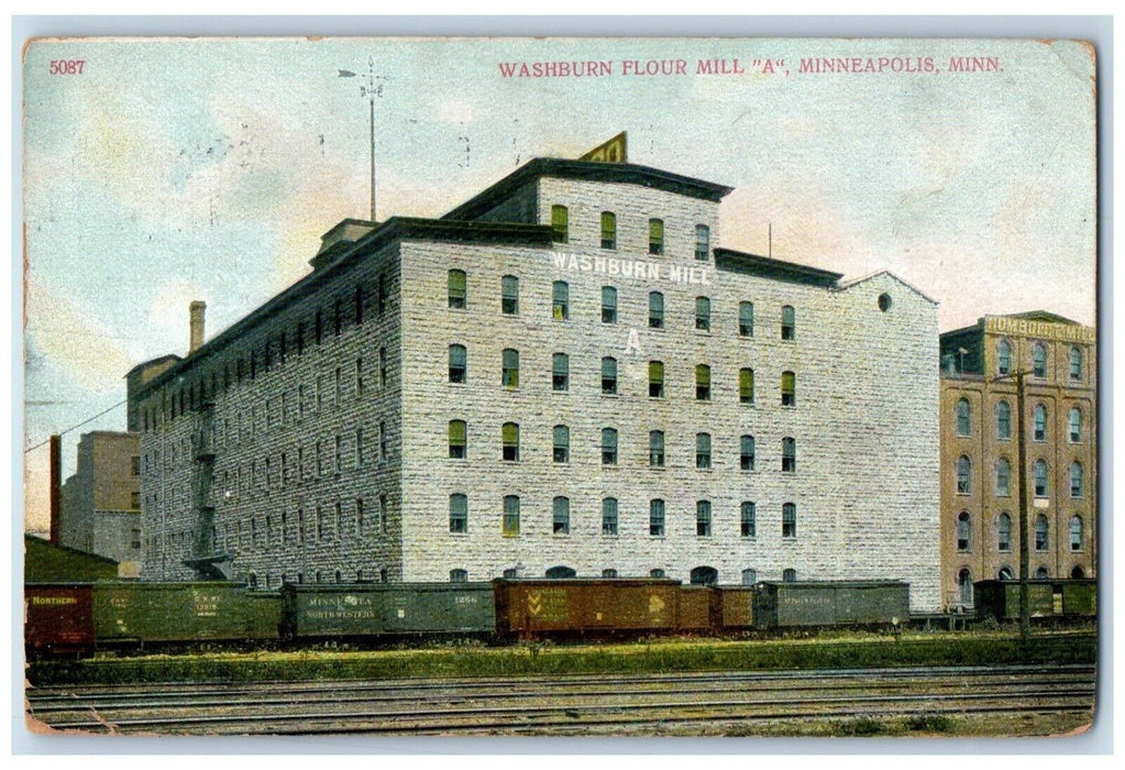 1910 Washburn Flour Mill Building Minneapolis Minnesota Vintage Antique Postcard