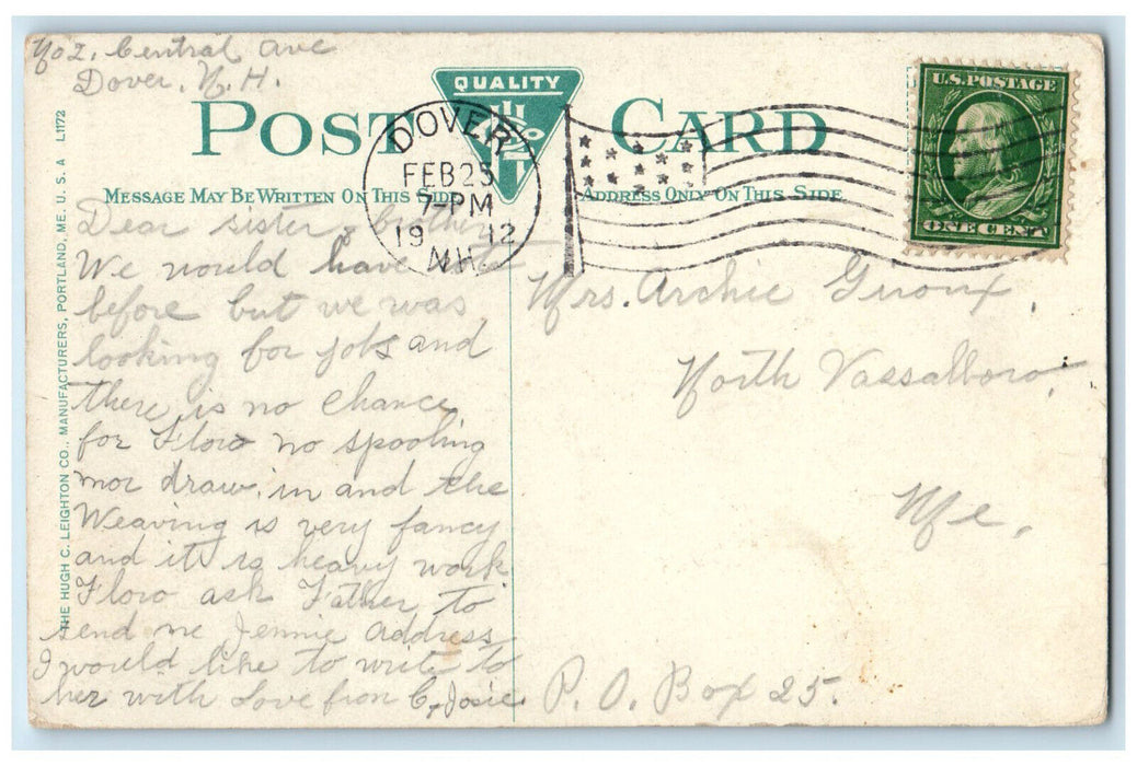 1912 Roman Catholic Church Dover New Hampshire NH Posted Antique Postcard