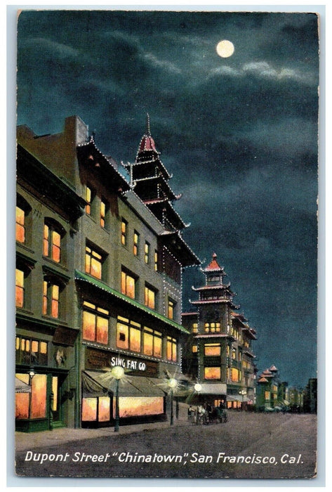 View Of Dupont Street Chinatown Moonlight San Francisco California CA Postcard