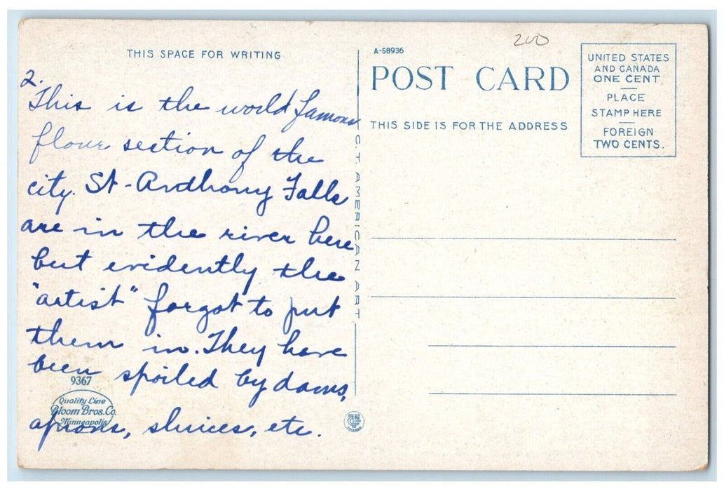 1920 Aerial View Milling District Minneapolis Minnesota Vintage Antique Postcard