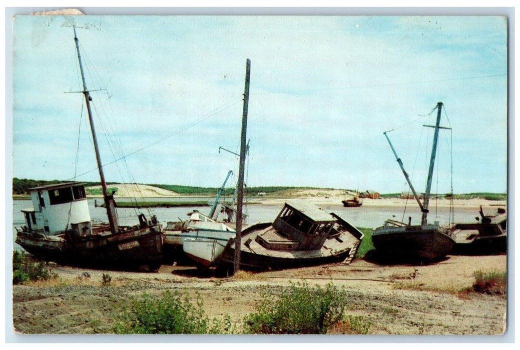 1964 Fishing Boats Low Tide Cape Cod Massachusetts MA Vintage Antique Postcard