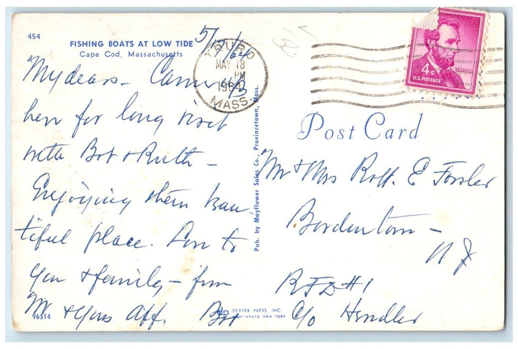 1964 Fishing Boats Low Tide Cape Cod Massachusetts MA Vintage Antique Postcard