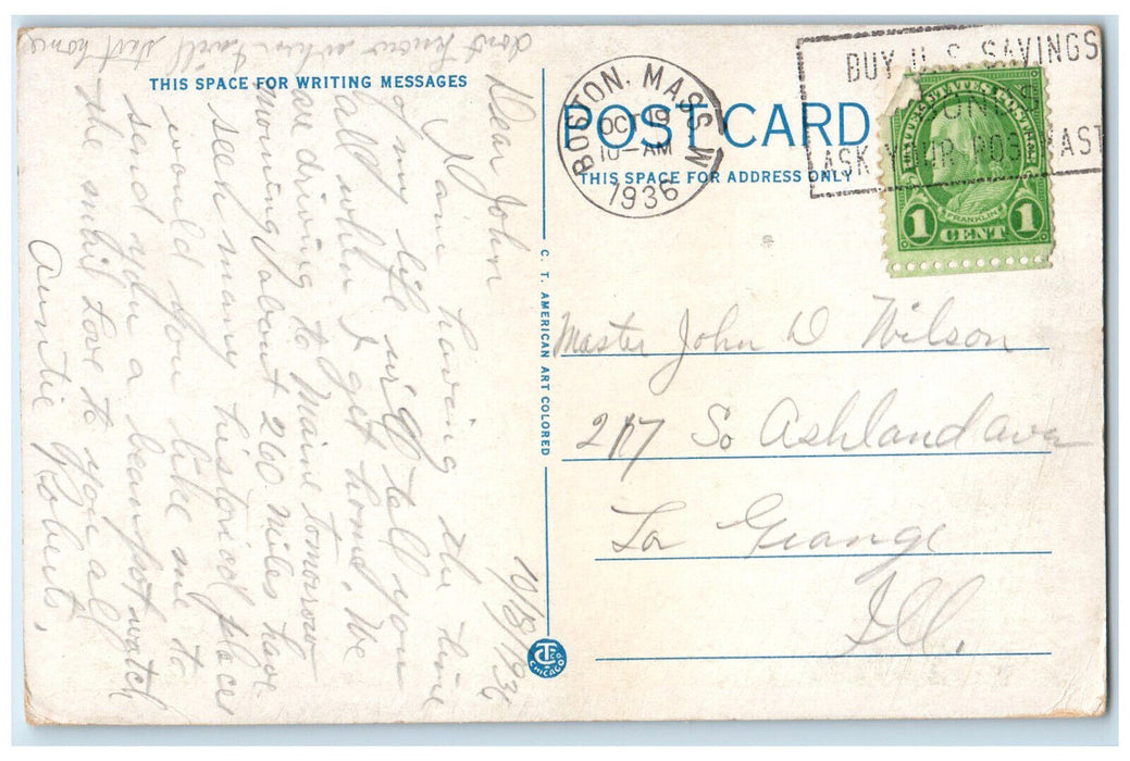 1936 Cars US Flag City Hall Building Concord New Hampshire NH Postcard