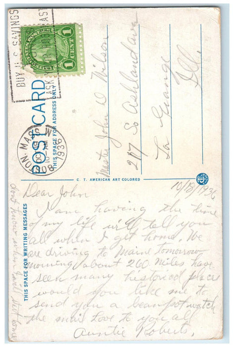 1936 Cars US Flag City Hall Building Concord New Hampshire NH Postcard
