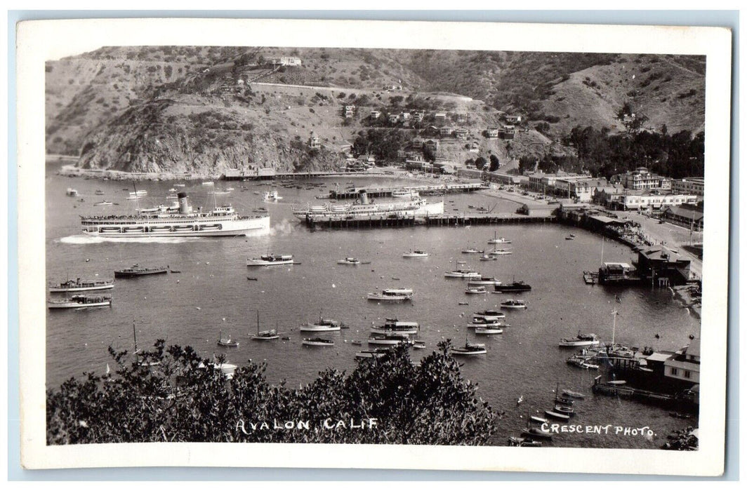 c1943's Catalina Island Dock Ships Boats Crescent Avalon CA RPPC Photo Postcard