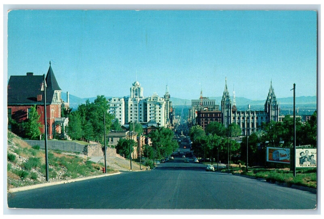 c1960 Main Street Road Buildings Temple Square Salt Lake City Utah UT  Postcard