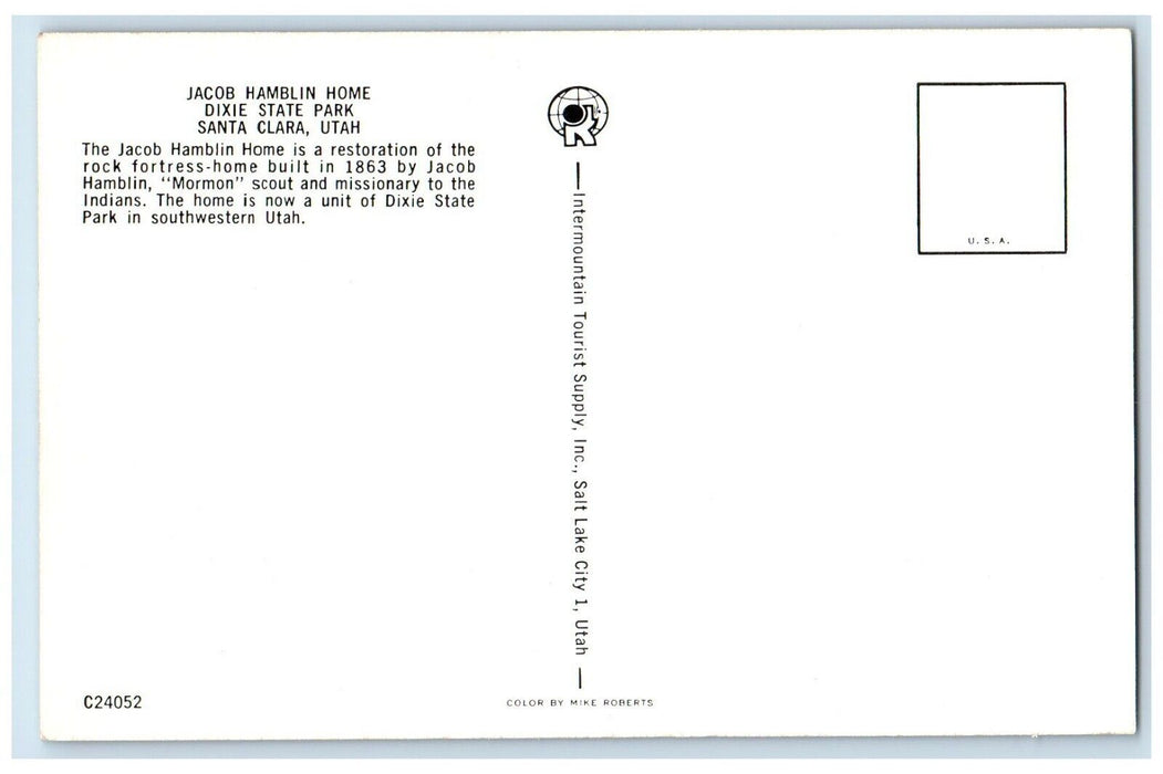 c1960 Jacob Hamblin Home Dixie State Park Santa Clara Utah UT Antique Postcard