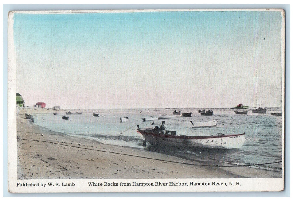 c1910 Fleet of Boats White Rocks from Hampton River Hampton Beach NH Postcard