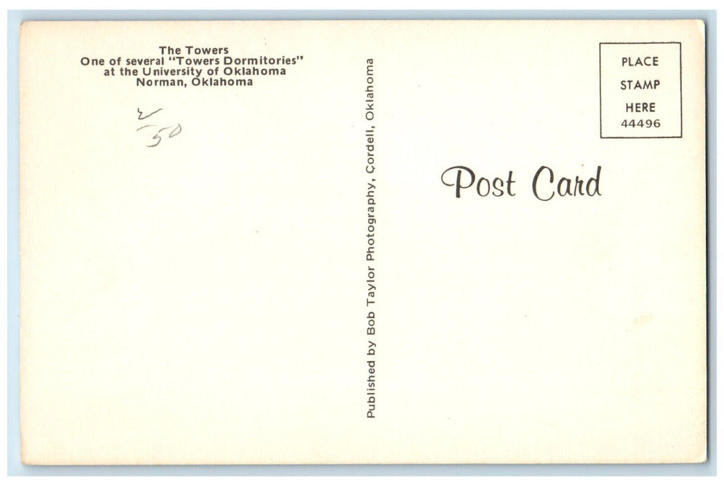 1960 Towers Dormitories University Oklahoma Norman Oklahoma OK Antique Postcard