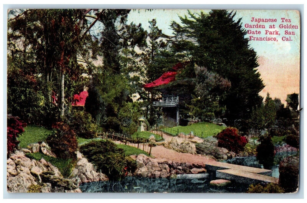 1911 Japanese Tea Garden At Golden Gate Park Santa Barbara CA Antique Postcard