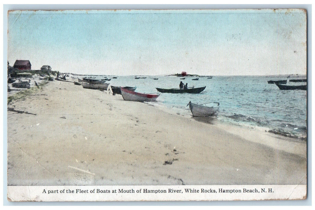 c1910 Fleet of Boats at Mouth of Hampton River Hampton Beach NH Postcard