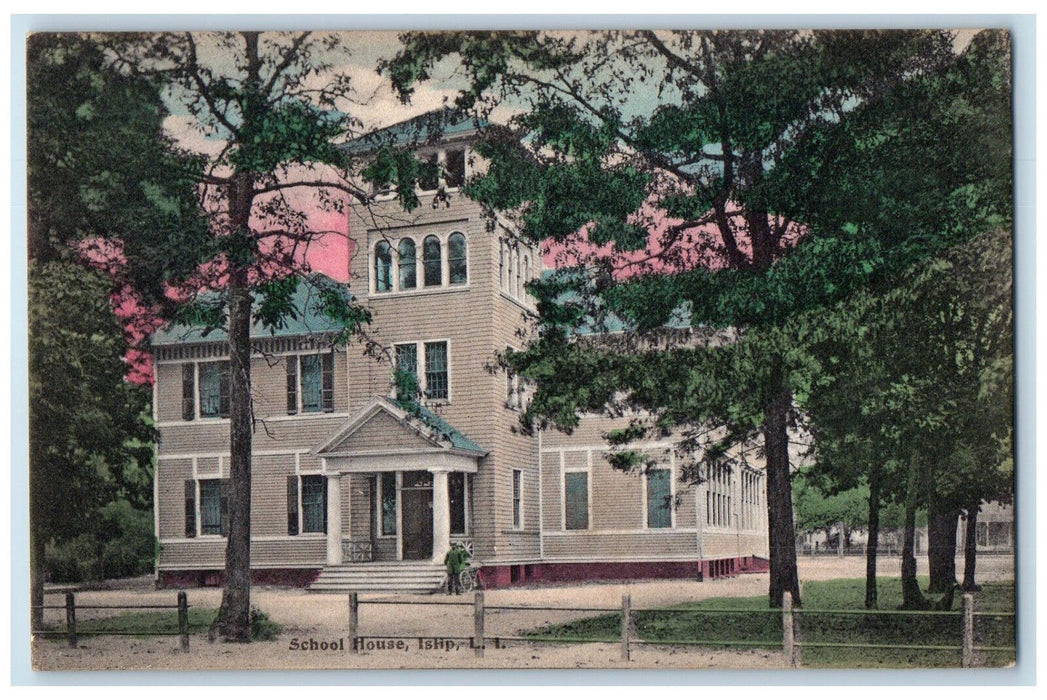 c1910 Entrance View of School House Long Island New York NY Antique Postcard