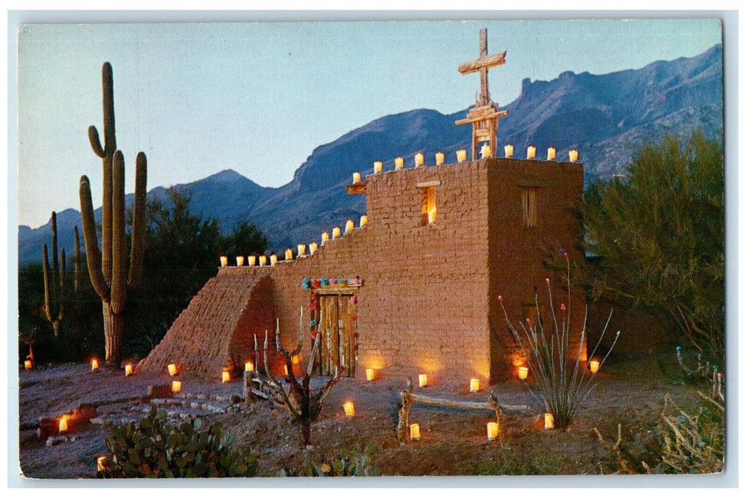 1960 Mission In the Sun Church Cactus Tucson Arizona AZ Vintage Antique Postcard
