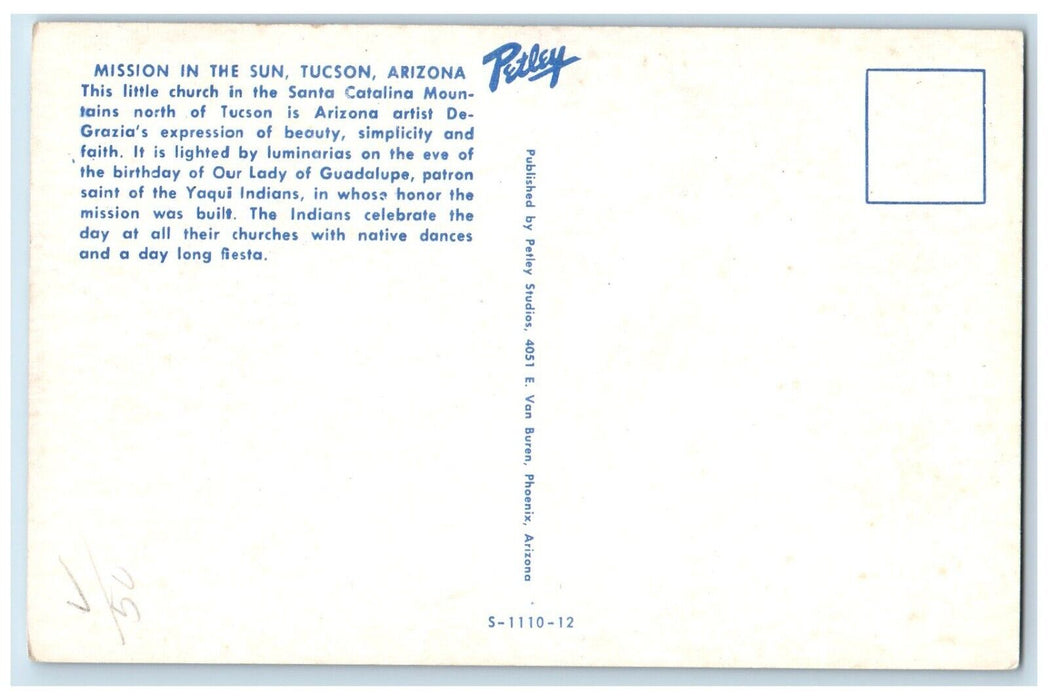 1960 Mission In the Sun Church Cactus Tucson Arizona AZ Vintage Antique Postcard