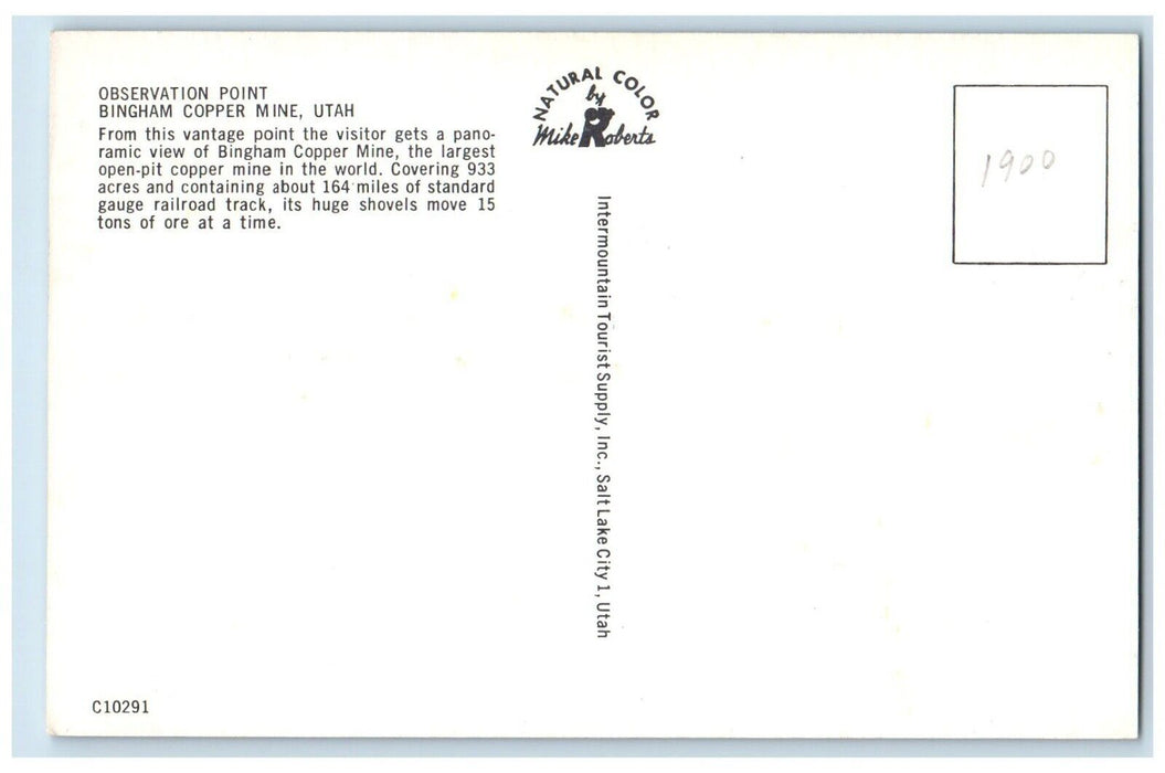 c1960 Observation Point Bingham Copper Mine Utah UT Vintage Antique Postcard