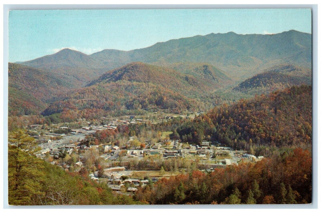 c1960 Birds Eye View Main Business Section Gatlinburg Tennessee TN Postcard