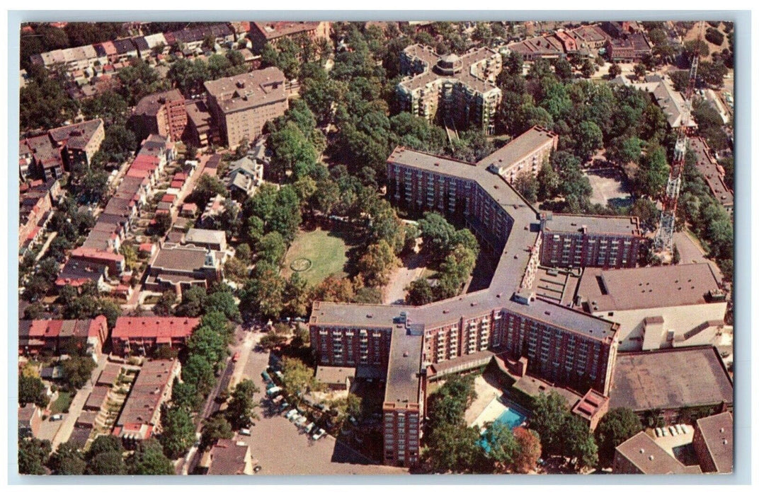 1960 Birds Eye View Sheraton Park Connecticut Avenue Washington DC Postcard