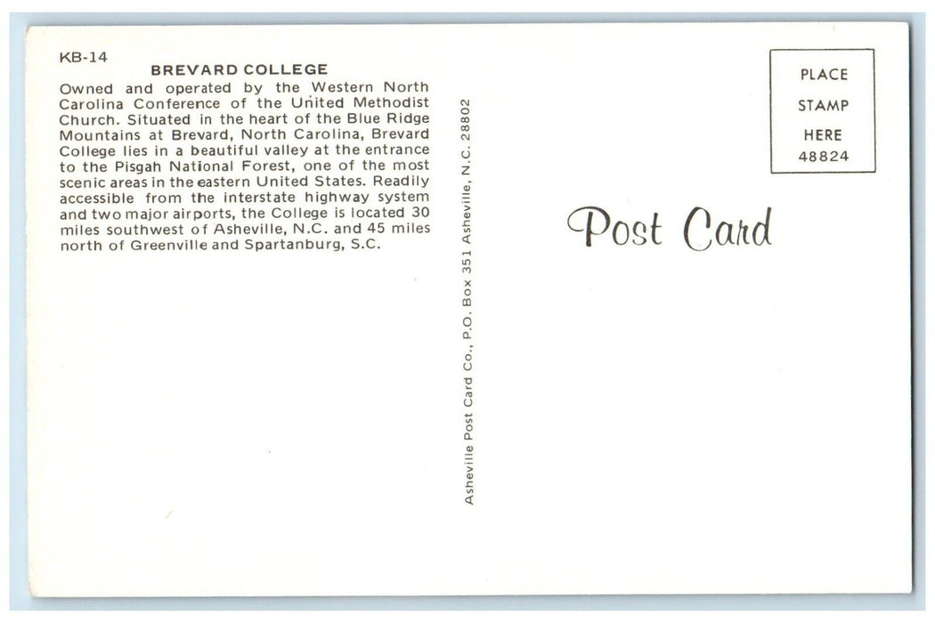 c1960 Aerial View Brevard College Brevard North Carolina NC Antique Postcard
