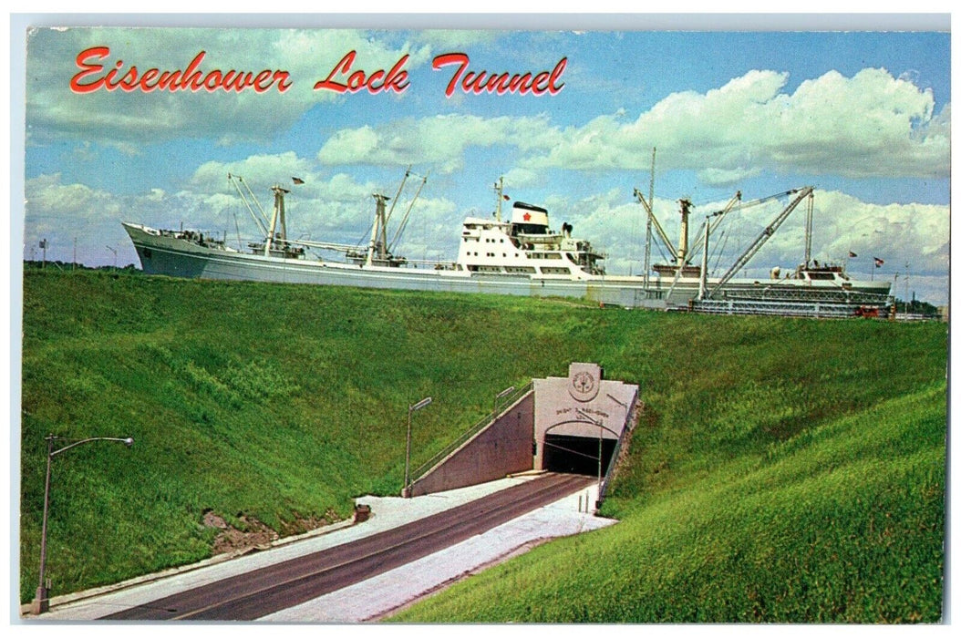 1963 Eisenhower Lock Tunnel Cruise Ship Burlington Vermont VT Antique Postcard