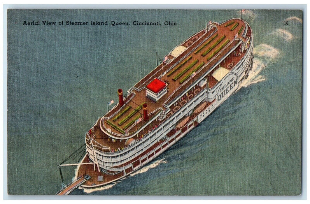 c1940 Aerial View Steamer Island Queen Cincinnati Ohio Antique Vintage Postcard