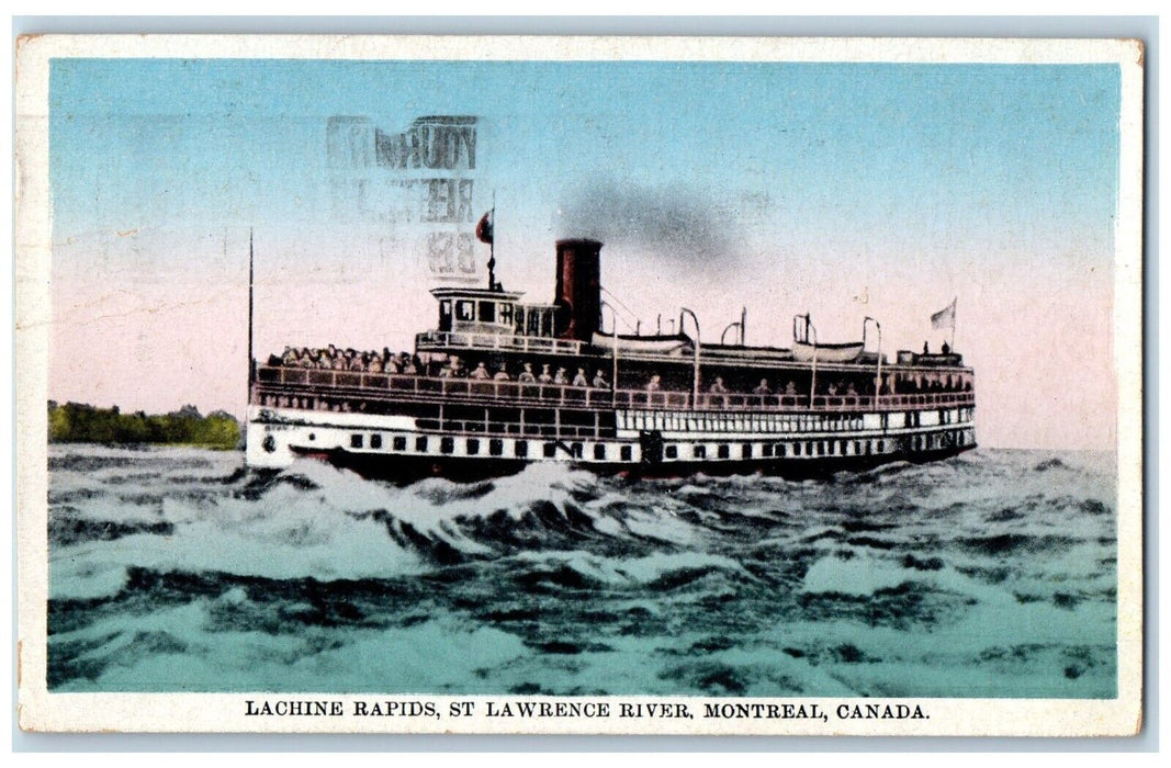 1929 Lachine Rapids Steamer St Lawrence River Montreal Quebec Canada CA Postcard