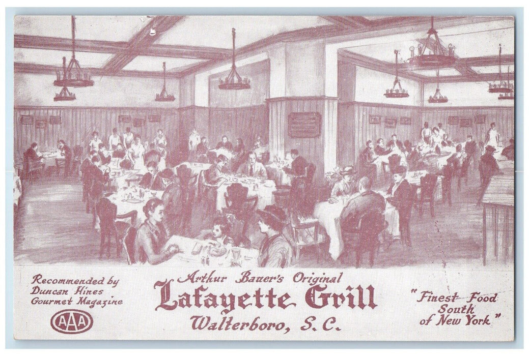 c1940 Lafayette Grill Arthur Baners Walterboro South Carolina Interior Postcard