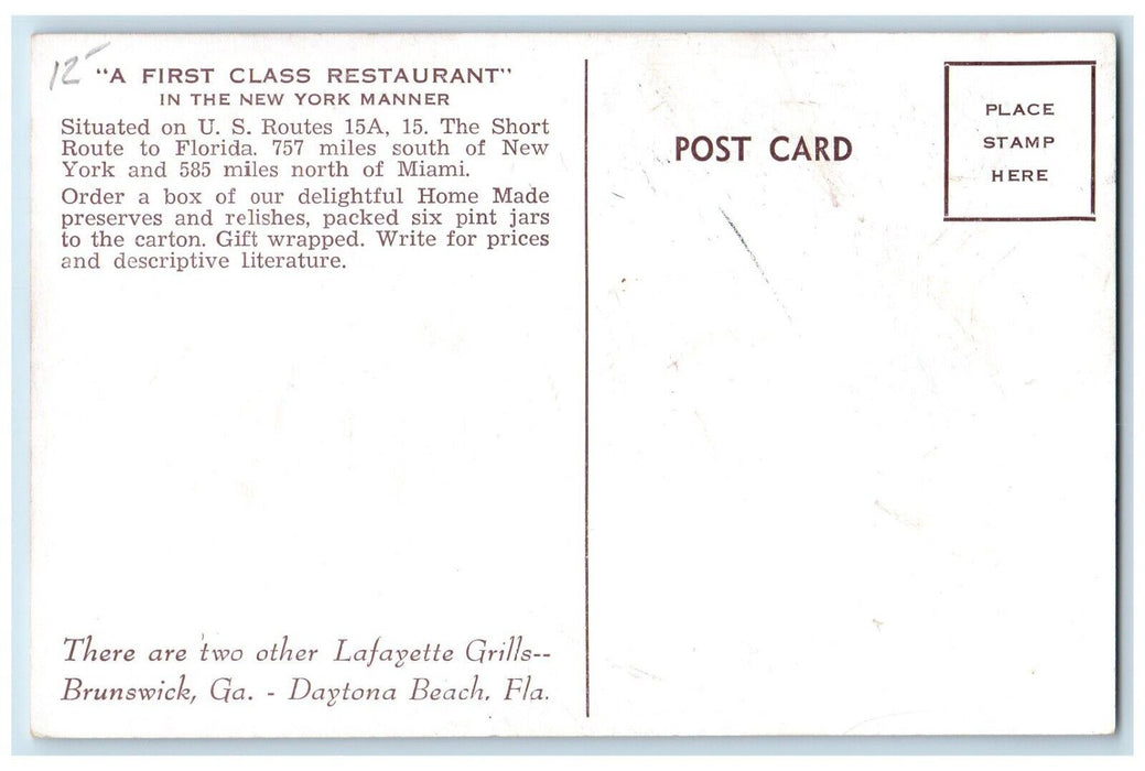 c1940 Lafayette Grill Arthur Baners Walterboro South Carolina Interior Postcard