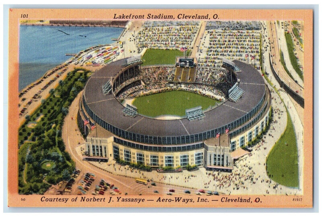 c1940 Lakefront Stadium Aero-Ways Inc. Cleveland Ohio Vintage Antique Postcard