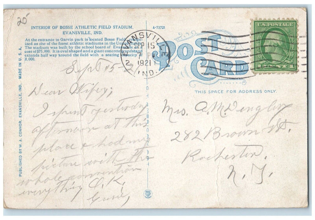 1921 First Municipally League Baseball Park Stadium Evansville Indiana Postcard