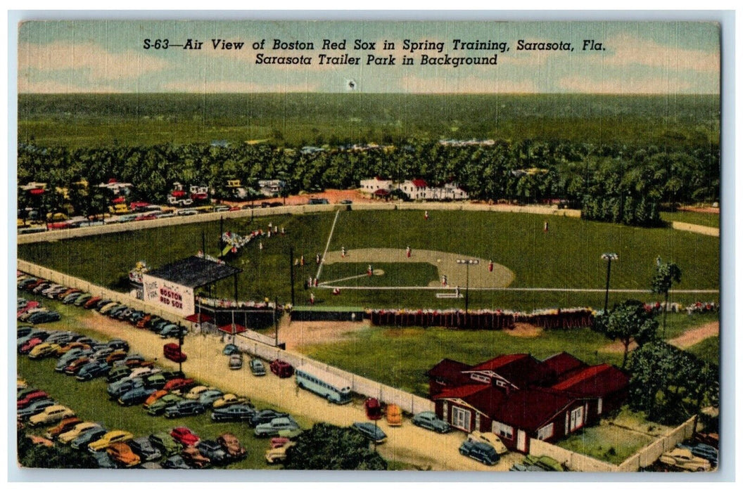 c1940 Air View Boston Red Sox Spring Training Baseball Sarasota Florida Postcard