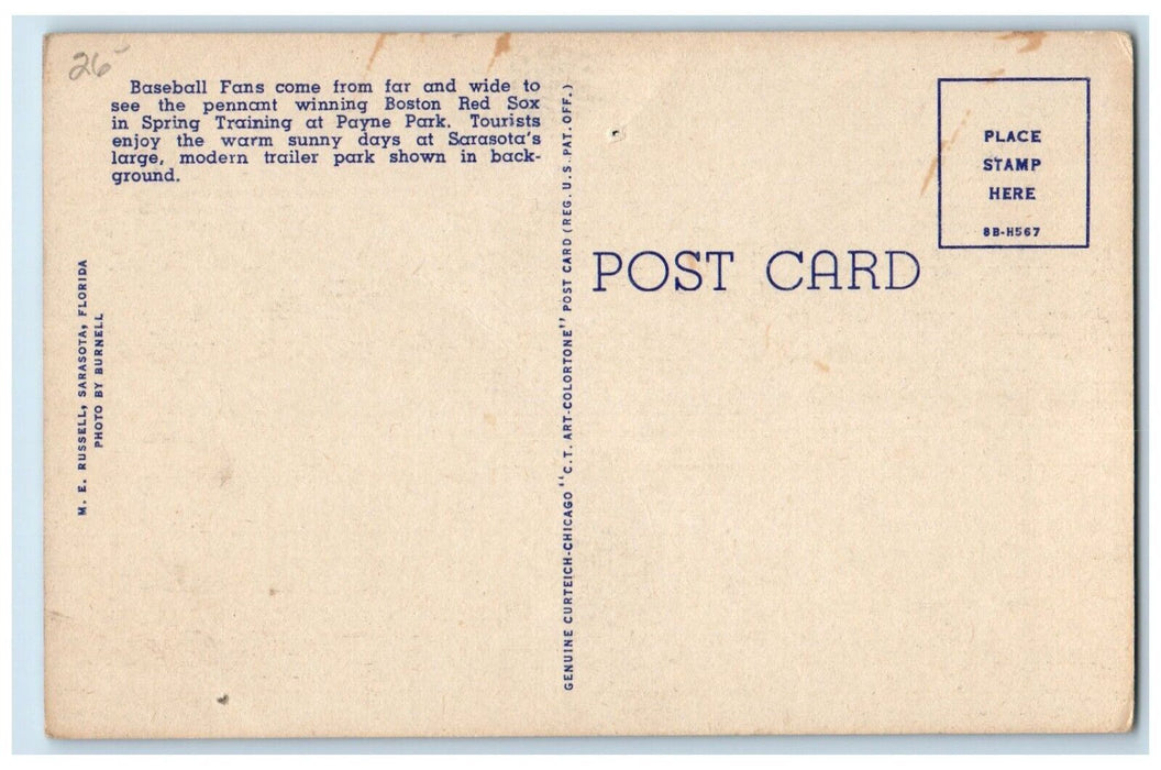 c1940 Air View Boston Red Sox Spring Training Baseball Sarasota Florida Postcard