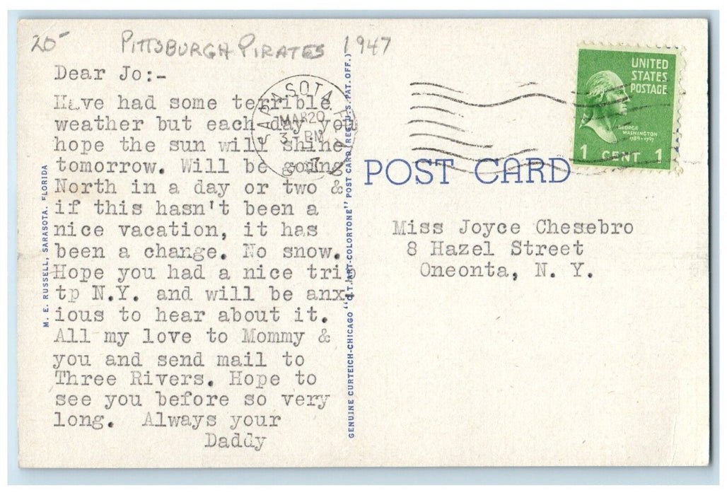 1947 Baseball Park Major League Spring Training Field Bradenton Florida Postcard