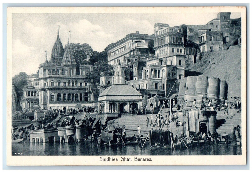 c1910's View Of Sindhiea Ghat Buildings Benares India Unposted Antique Postcard