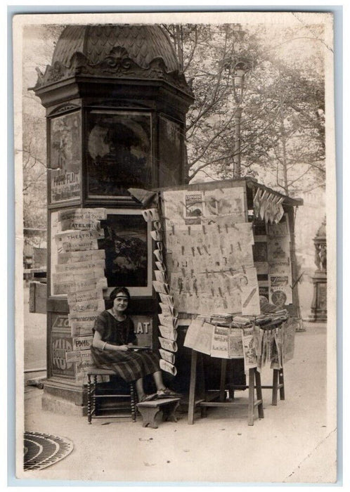 c1910's Newspaper Kiosk Stand Woman Occupational France RPPC Photo Postcard