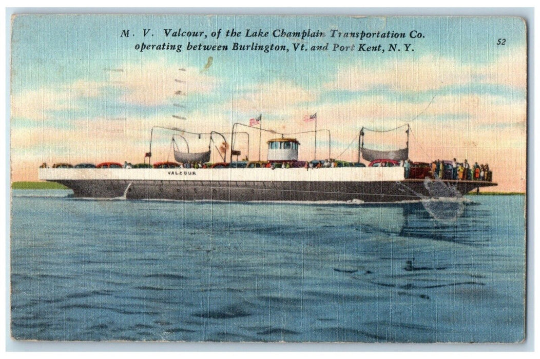 1952 MV Valcour Lake Champlain Transportation Co Point Kent New York NY Postcard