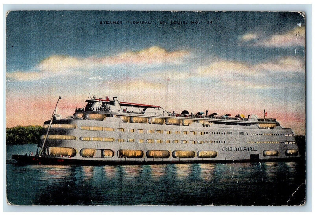 c1940 SS Steamer Admiral Steam Cruise Ship St Louis Missouri MO Vintage Postcard