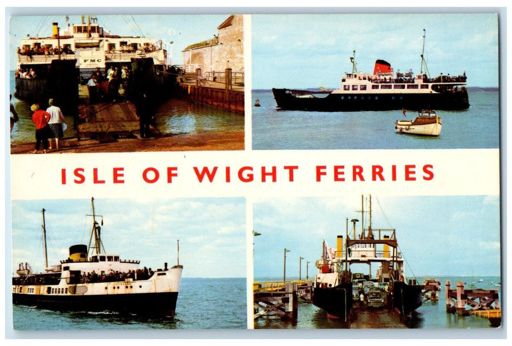 c1960 Isle Wight Ferries Steamer Cruise Ship Multi-View Cotman Color Postcard