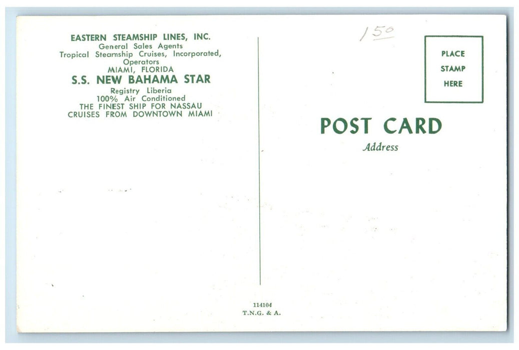 c1960 Eastern Steamship Lines Inc SS New Bahama Star Miami Florida FL Postcard