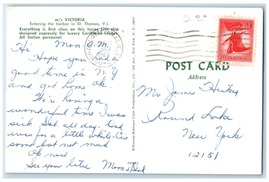 1967 MS Victoria Entering Harbor Steamship St Thomas Virgin Islands VI Postcard